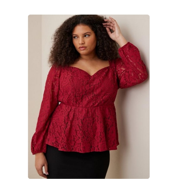 TORRID Peplum Lace Puff Sleeve Top SIZE 2 - Picture 4 of 5